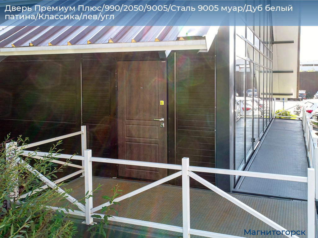 Дверь Премиум Плюс/990/2050/9005/Сталь 9005 муар/Дуб белый патина/Классика/лев/угл, magnitogorsk.doorhan.ru