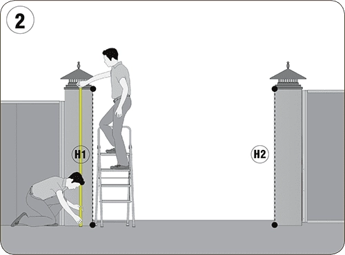 Замерьте высоту проема в двух разных  точках (Н) и запишите максимальное  значение.